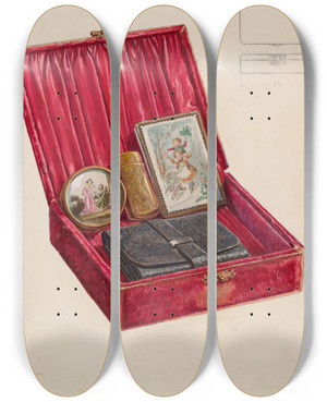 Triptych art skateboard deck of Thomas Holloway Ladys Dressing Case by Thomas Holloway