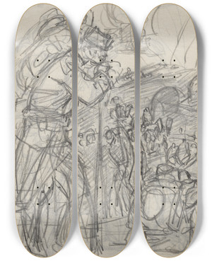 Triptych art skateboard deck of Auguste Louis Lepre La Retraite Aprs Charleroi_3 by Auguste Louis Lepere (1849-1918)