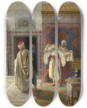 Triptych art skateboard deck of Daniel Israel Berrascht by Daniel Israel (1859-1901)