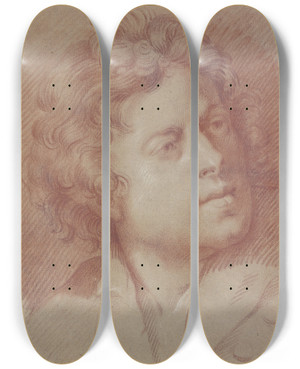 Triptych art skateboard deck of Nicolas Guibal Kopf Eines Jungen Mannes Nach Rechts by Nicolas Guibal (1725-1784)