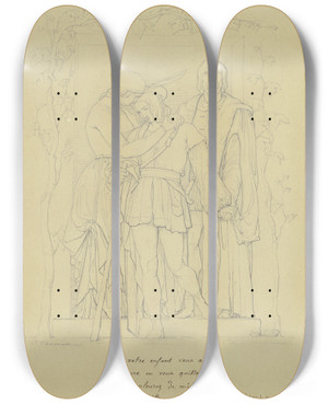 Triptych art skateboard deck of Johannes Thomas Abschied Eines Sohnes Von Seinen Eltern by Johannes Thomas (1793-1863)