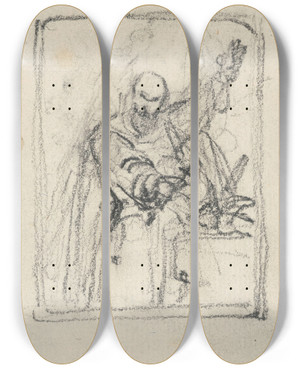 Triptych art skateboard deck of Nicaise De Keyser Peter The Hermit_3 by Nicaise De Keyser (1813-1887)