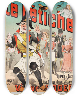 Triptych art skateboard deck of Alfred Choubrac Th Des Menusplaisirs Le Ftiche by Alfred Choubrac (1853-1902)