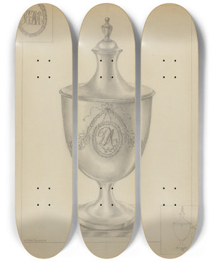 Triptych art skateboard deck of Hester Duany Silver Sugar Bowl_1 by Hester Duany (1891-1964)