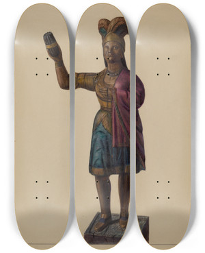 Triptych art skateboard deck of Mina Lowry Cigar Store Indian_2 by Mina Lowry (1894-1942)
