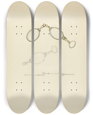 Triptych art skateboard deck of Sylvia De Zon Lorgnette by Sylvia De Zon
