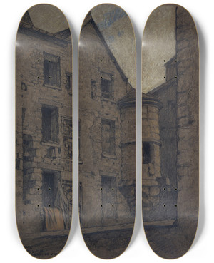 Triptych art skateboard deck of Ferdinand Boberg Derrire De Lhtel De Sens by Ferdinand Boberg (1860-1946)