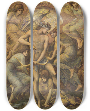 Triptych art skateboard deck of Sir Edward Coley Burnejones Cupids Hunting Fields_1 by Sir Edward Coley Burne-Jones (1833-1898)