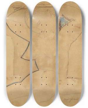 Triptych art skateboard deck of Amedeo Modigliani Caryatide Au Sein Pointu Caryatid With Pointedbreast by Amedeo Modigliani (1884-1920)