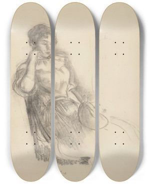 Triptych art skateboard deck of Berthe Morisot Study For La Robe Rose by Berthe Morisot (1841-1895)