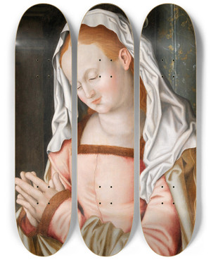 Triptych art skateboard deck of Daniel Frschl The Virgin At Prayer by Daniel Froschl (1563-1613)