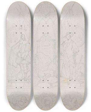 Triptych art skateboard deck of Nicaise De Keyser Book Illustration_3 by Nicaise De Keyser (1813-1887)