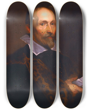 Triptych art skateboard deck of Balthasar Van Meurs Portret Van Joannes Woverius by Balthasar Van Meurs (1612-1674)