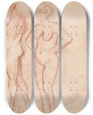 Triptych art skateboard deck of Jules Schmalzigaug Two Standing Nudes by Jules Schmalzigaug (1882-1917)
