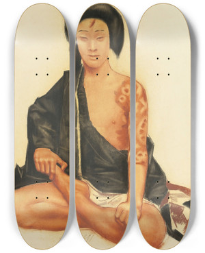 Triptych art skateboard deck of Alexandre Jacovleff Benten Kozo Kikunosuke by Alexandre Jacovleff (1887-1938)