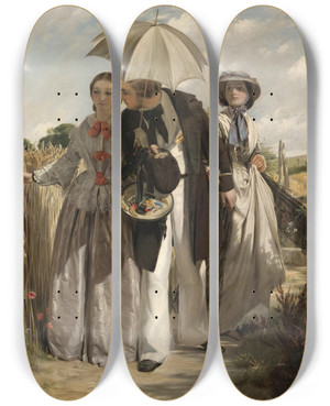 Triptych art skateboard deck of John Callcott Horsley Showing A Preference by John Callcott Horsley (1817-1903)