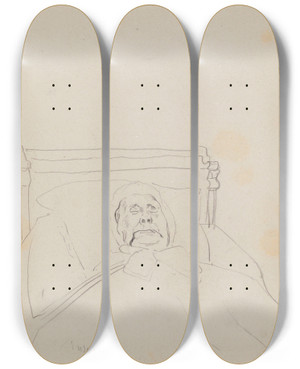 Triptych art skateboard deck of James Ensor Old Woman Sleeping_2 by James Ensor (1860-1949)