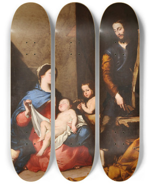 Triptych art skateboard deck of Jusepe De Ribera La Sagrada Familia by Jusepe de Ribera (1591-1652)