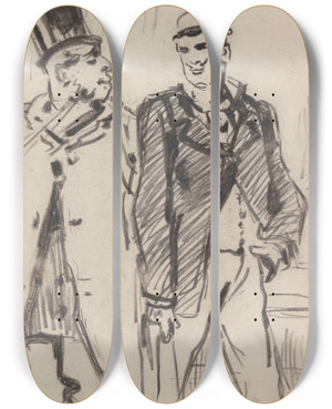 Triptych art skateboard deck of James Ensor Two Gentlemen_2 by James Ensor (1860-1949)