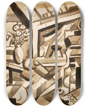 Triptych art skateboard deck of Carl Newman Abstractflowers Inleft Ii by Carl Newman (1858-1932)