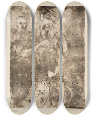 Triptych art skateboard deck of Ernst Ludwig Kirchner Der Friseur by Ernst Ludwig Kirchner (1880-1938)