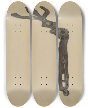 Triptych art skateboard deck of Mildred Ford Tool Box Hasp by Mildred Ford (20-)