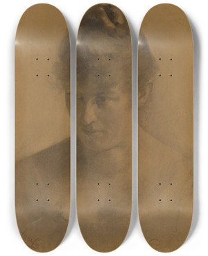 Triptych art skateboard deck of Jozef Hanula Study Of A Womans Head by Jozef Hanula (1863-1944)