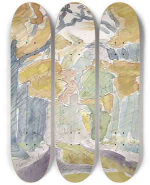 Triptych art skateboard deck of Reijer Stolk Bospad In De Herfst by Reijer Stolk (1896-1945)