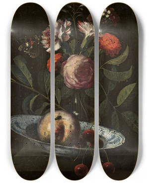 Triptych art skateboard deck of Martinus Nellius Still Life by Martinus Nellius (1621-1719)