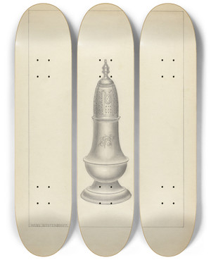 Triptych art skateboard deck of Hans Westendorff Silver Salt Cellar by Hans Westendorff