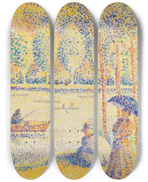 Triptych art skateboard deck of Hippolyte Petitjean Barques Sur Le Canal by Hippolyte Petitjean (1854-1929)