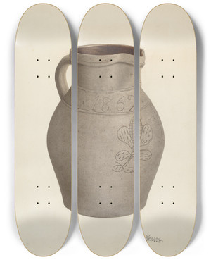 Triptych art skateboard deck of Richard Barnett Stoneware Pitcher by Richard Barnett