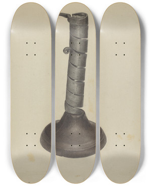 Triptych art skateboard deck of Charles Garjian Candlestick by Charles Garjian