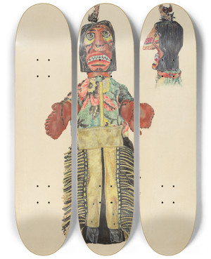 Triptych art skateboard deck of David Ramage Hand Puppet by David Ramage