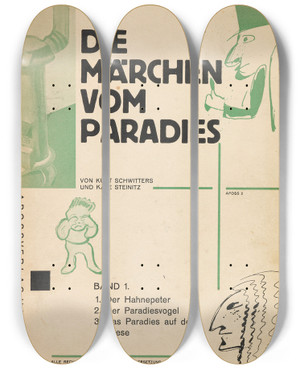 Triptych art skateboard deck of Kurt Schwitters Die Mrchen Vom Paradies_2 by Kurt Schwitters (1887-1948)