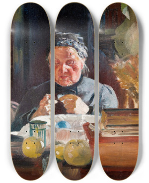 Triptych art skateboard deck of Jacek Malczewski Woman At Table Sketch by Jacek Malczewski (1854-1929)