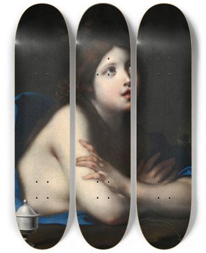 Triptych art skateboard deck of Francesco Furini Mary Magdalene by Francesco Furini (1603-1646)