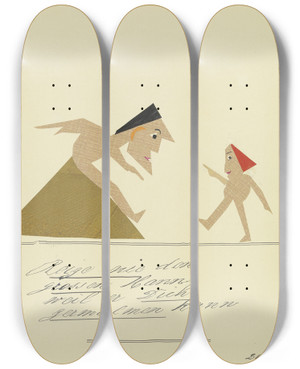 Triptych art skateboard deck of John Elsas Reize Nie Den Grossen Mann by John Elsas (1851-1935)