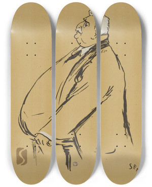 Triptych art skateboard deck of Georges Goursat Sem M Jean De Bonnefon by Georges Goursat (Sem) (1863-1934)