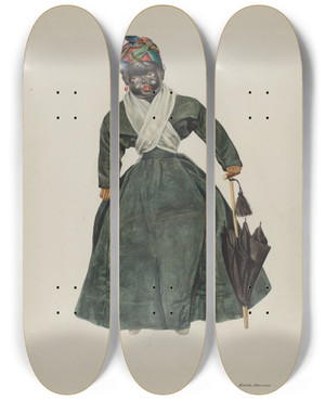 Triptych art skateboard deck of Edith Towner Doll Hannah Hitch by Edith Towner (20-)