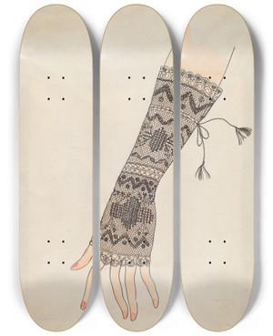 Triptych art skateboard deck of Lillian Causey Mitt by Lillian Causey (20-)
