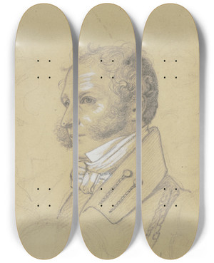 Triptych art skateboard deck of Carl Hoff Leibkutscher Des Barons Von Bethmann by Carl Hoff (1807-1862)