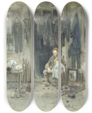Triptych art skateboard deck of Jozef Israls Zoon Van Het Oude Volk by Jozef Israels (1824-1911)