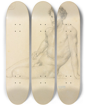 Triptych art skateboard deck of William Bouguereau Study Of A Seated Man Forlt by William Bouguereau (1825-1905)