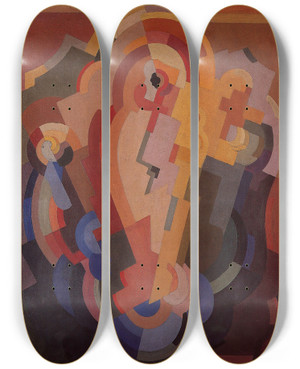 Triptych art skateboard deck of Mainie Jellett Abstract Composition by Mainie Jellett (1897-1944)