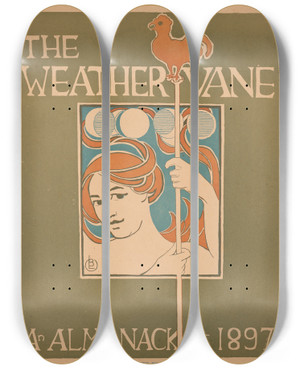 Triptych art skateboard deck of Blanche Letcher The Weathervane An Almanack For 1897 by Blanche Letcher (1872-1938)