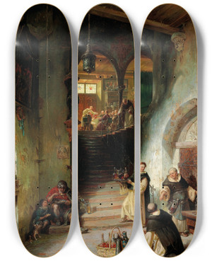 Triptych art skateboard deck of August Von Wille An Important Guest At The Monastery by August von Wille (1829-1887)