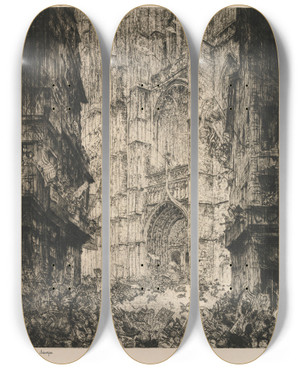 Triptych art skateboard deck of Jules De Bruycker The Antwerp Cathedral by Jules De Bruycker (1870-1945)