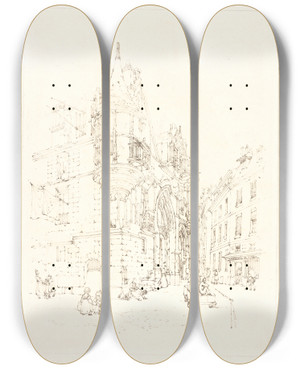 Triptych art skateboard deck of Thomas Shotter Boys Hotel De Sens Paris by Thomas Shotter Boys (1803-1874)