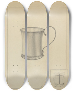 Triptych art skateboard deck of Horace Reina Silver Mug by Horace Reina